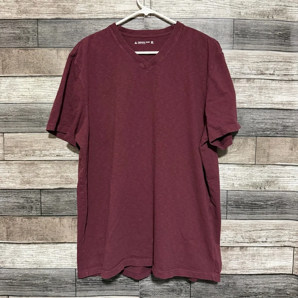 American Giant V-Neck T Shirt Men’s L Burgundy Red Short Sleeve Cotton USA